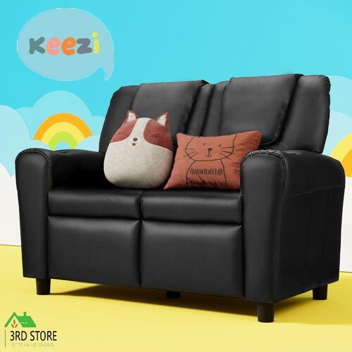 Keezi Kids Recliner Chair Double PU Leather Sofa Lounge Couch Armchair Black