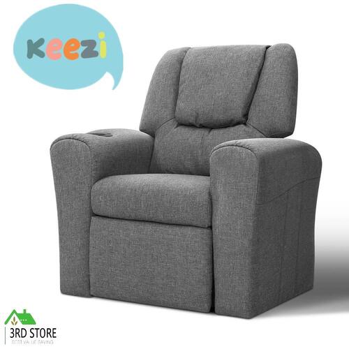 Keezi Kids Recliner Chair Grey Linen Soft Sofa Lounge Couch Children Armchair