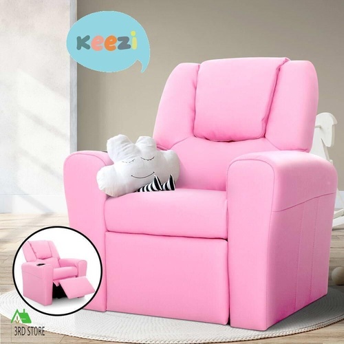Keezi Kids Recliner Chair Pink PU Leather Sofa Lounge Couch Children Armchair