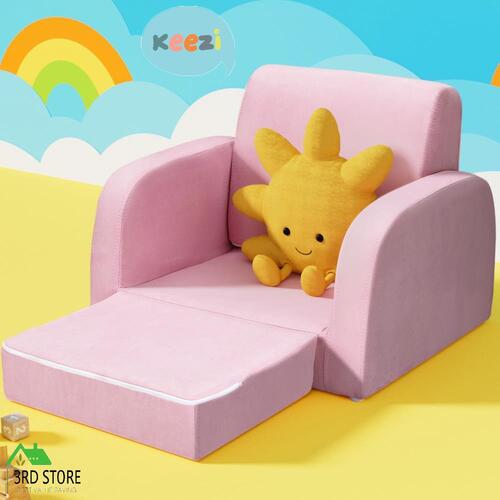 Keezi Kids Sofa 2 Seater Children Flip Open Couch Lounger Armchair Soft Pink