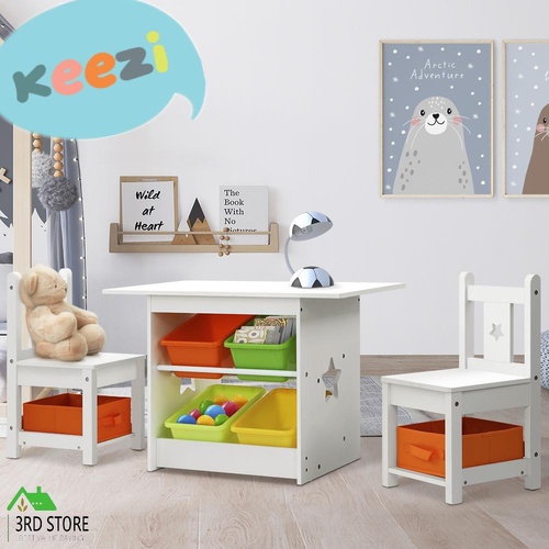 Keezi 3 PCS Kids Table and Chairs Set Children Furniture Play Toys Storage Box