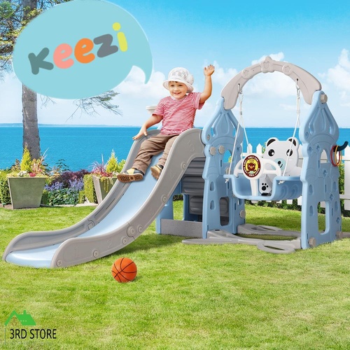 Keezi Kids 170cm Slide and Swing Set Playground Basketball Hoop Ring Outdoor Toys Blue