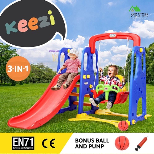 Keezi Kids Slide Swing w/ Basketball Hoop Outdoor Indoor Toddler Playground Play
