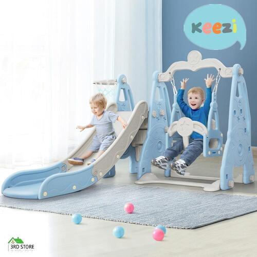 Keezi Kids Slide 170cm Extra Long Swing Basketball Hoop Toddlers PlaySet Blue