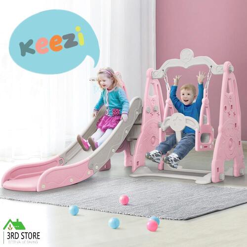 Keezi Kids Slide 170cm Extra Long Swing Basketball Hoop Toddlers PlaySet Pink