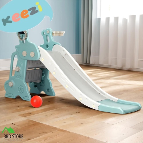 Keezi Kids Slide Set Basketball Hoop Ring Outdoor Playground Toy Deer 140cm Blue