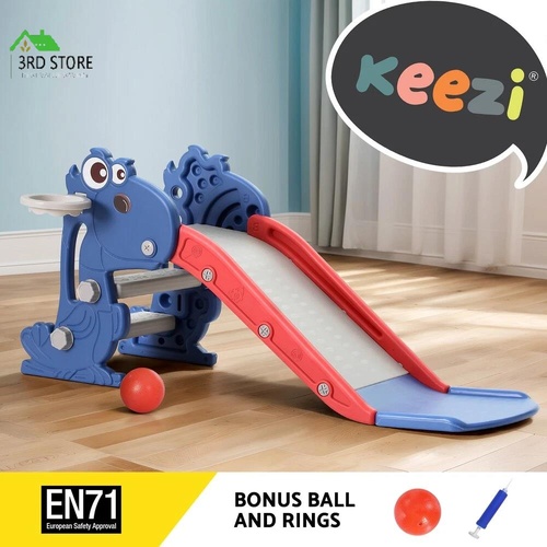 Keezi Kids Slide Set Basketball Hoop Outdoor Playground Toy Dragon 90cm Blue