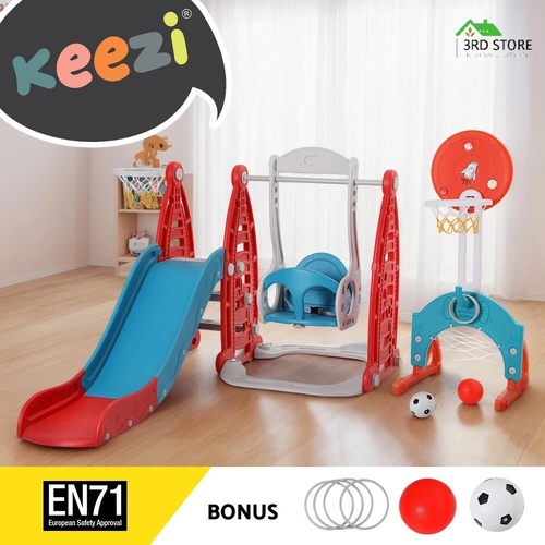 Keezi Kids Slide Swing Set Basketball Hoop Rings Football Outdoor Toys 140cm Red