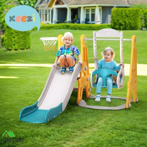 Keezi Kids Slide Swing Set Basketball Outdoor Toys Adjustable Height 140cm Green