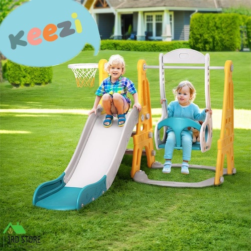 Keezi Kids Slide Swing Set Basketball Outdoor Toys Adjustable Height 140cm Green