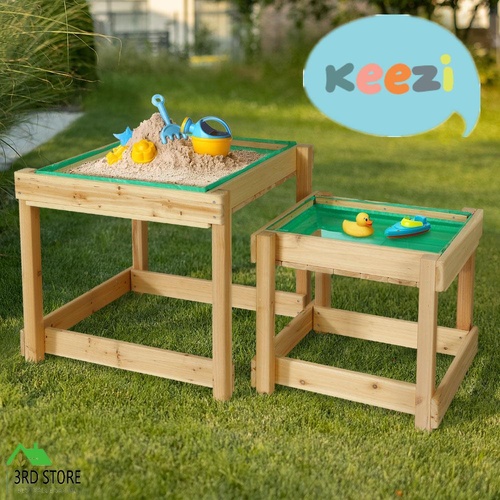 Keezi Kids Sandpit Sand and Water Wooden Table with Cover Outdoor Sand Pit Toys