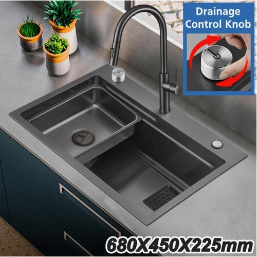 ACA Kitchen Sink Drainage Control 304 Stainless Steel Black Double Bowls 68x45cm