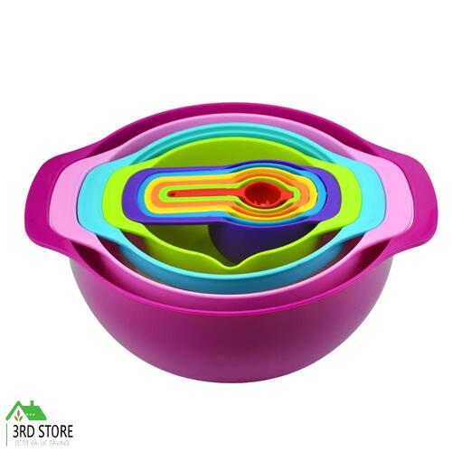 10 Pcs Nesting Bowl Set with Handles in Rainbow Colour