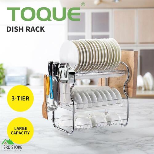 RETURNs TOQUE Dish Drying Rack Kitchen Plate Cup Holder Cutlery Drainer Tray Rack 3 Tier