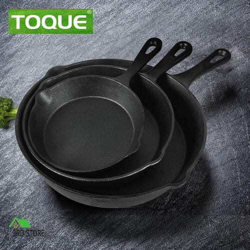TOQUE Non Stick Frying Pan Set 3PCS Cast Iron Steak Skillet BBQ Cookware Frypan