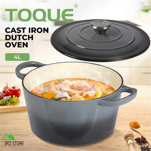 Toque Enamel Dutch Oven Cast Iron Frying Pan Casserole Pot Slow Cook Lid 4L