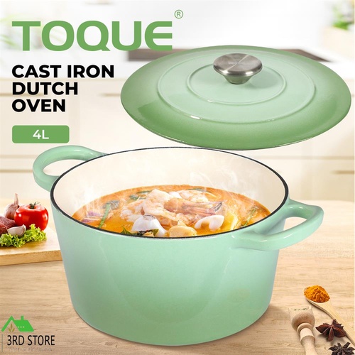 Toque Enamel Dutch Oven Cast Iron Frying Pan Casserole Pot Slow Cook Lid 4L