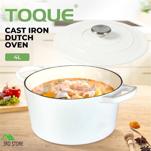 Toque Enamel Dutch Oven Cast Iron Frying Pan Casserole Pot Slow Cook Lid 4L