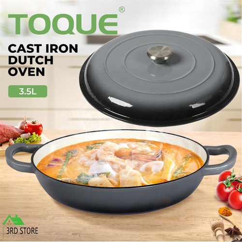 Toque Enamel Dutch Oven Cast Iron Frying Pan Casserole Pot Slow Cook Lid 3.5L