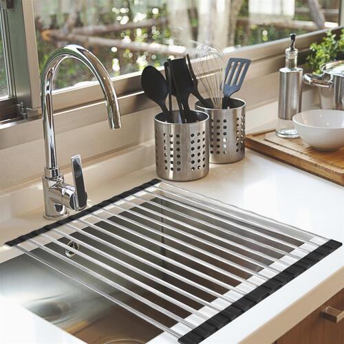Dish Rack Drying Drainer Over Sink Stainless Steel Rack Roll Up Foldable 50x33cm