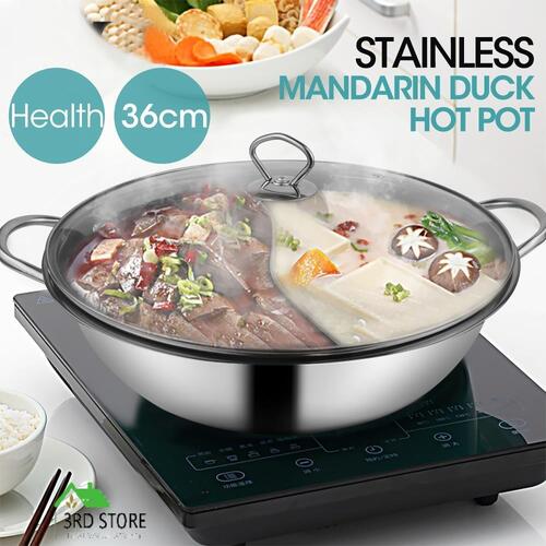 36cm Stainless Steel Twin Mandarin Duck Hot Pot Induction Hotpot Cooker Cookware