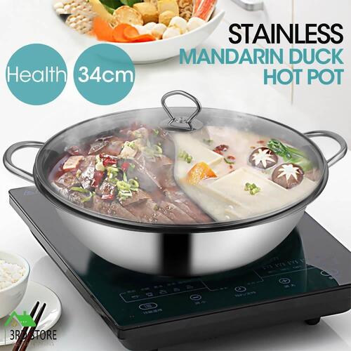 TOQUE 34cm Stainless Steel Twin Mandarin Duck Hot Pot Induction Cooker W/ Lid