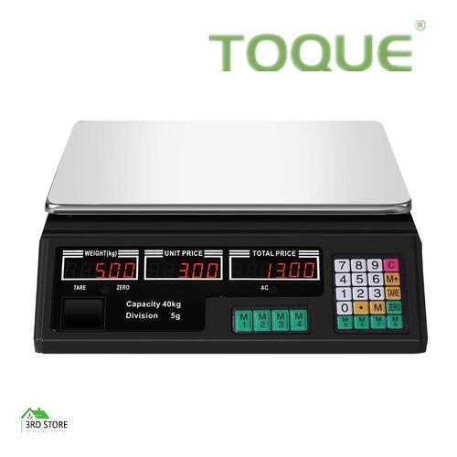 TOQUE Digital Commercial Scales Electronic Kitchen Scale Shop Food Weight 40KG