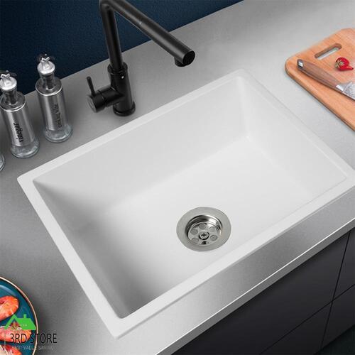 Granite Kitchen Sink Laundry Stone Sinks Top Undermount Single Bowl 59x45cm WH