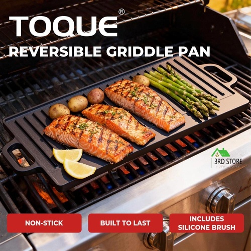 Toque 49.5cm Reversible Cast Iron Griddle Plate Non-Stick Grill Skillet Pan