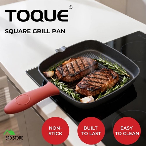 Toque Cast Iron Square Grill Pan with Spouts BBQ Skillet Cookware Kitchen