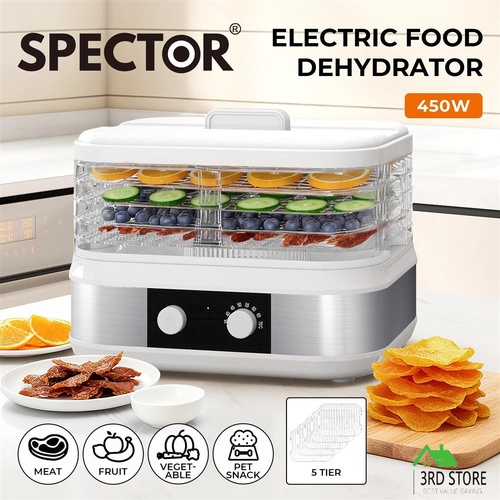 Spector 5 Tray Stainless Steel Food Dehydrator Jerky Friut Vegetable Dryer White