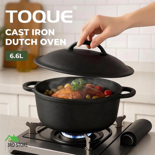Toque 6.6L Cast Iron Dutch Oven Heavy Duty Casserole Pot With Lid Kitchen