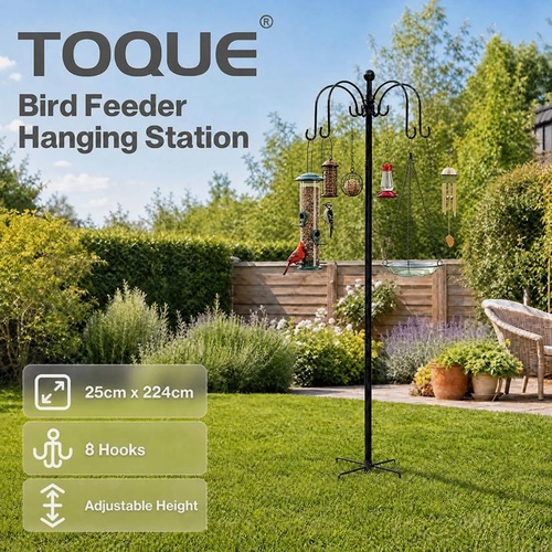Toque Bird Feeder Pole Station Hanging Stand Adjustable 8 Hooks Outdoor 224cm