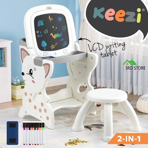Keezi Kids Table and Chair Set 2 in 1 Easel Desk Stool w/ LCD Writing Tablet