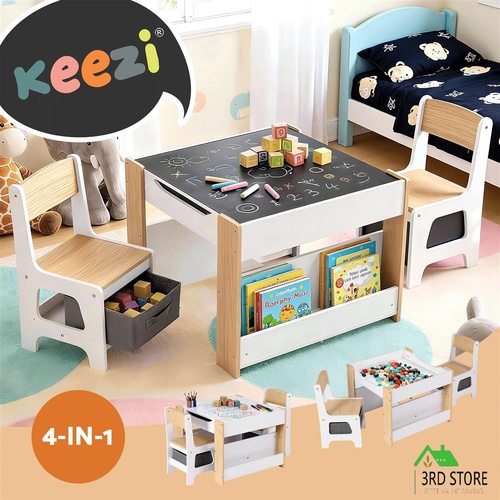 Keezi 4-in-1 Kids Table and Chairs Set with Bookcase & Storagebox