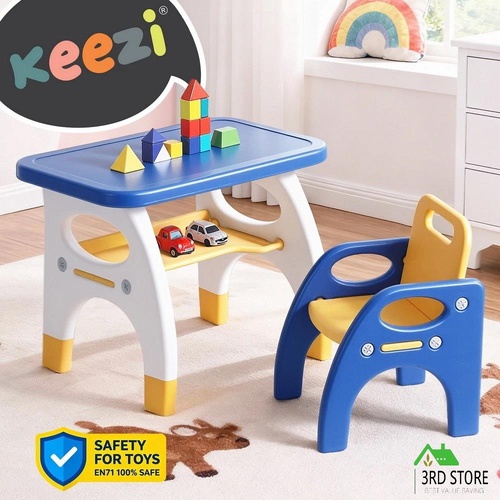 Keezi Kids Table and Chair Set HDPE Toddler Activity Play Set Blue/Yellow