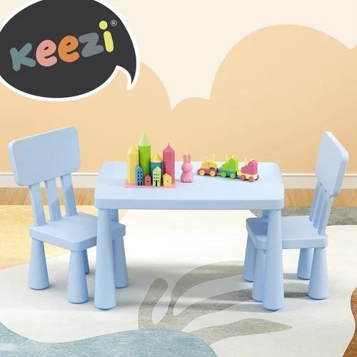Keezi Kids Table and Chairs Set Toddler Play Activity Study Desk PP Blue 3PCS