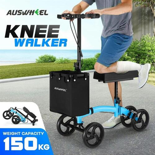 Steerable Knee Walker Scooter - Mobility Aid Crutch Alternative Foldable BLUE