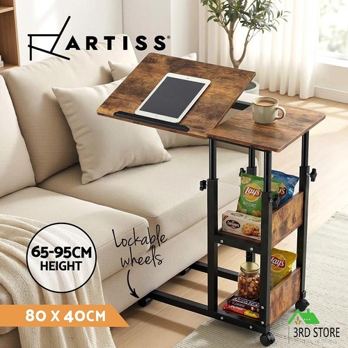 Artiss 3 Tier Adjustable Laptop Desk Tiltable Mobile Side Table Wheels