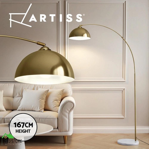 Artiss Modern Arched Floor Lamp Gold Brass Standing Heavy-Duty Marble Base for Living Room Bedroom