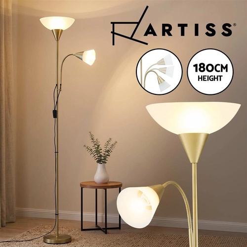 Artiss Gold Floor Lamp with Reading Light Standing Lamp Home Living Room Office