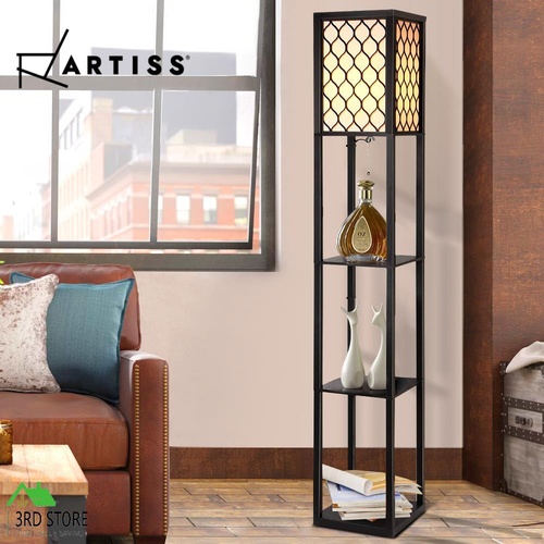 Artiss Shelves Floor Lamp Vintage Wood Standing Reading Light Storage Livingroom