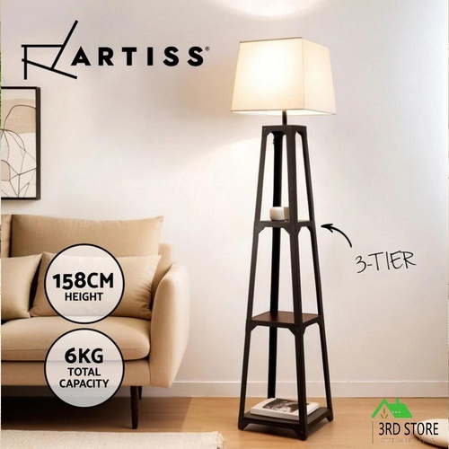 Artiss Floor Lamp 3 Tier Shelf Storage LED Light Stand Home Room Vintage White