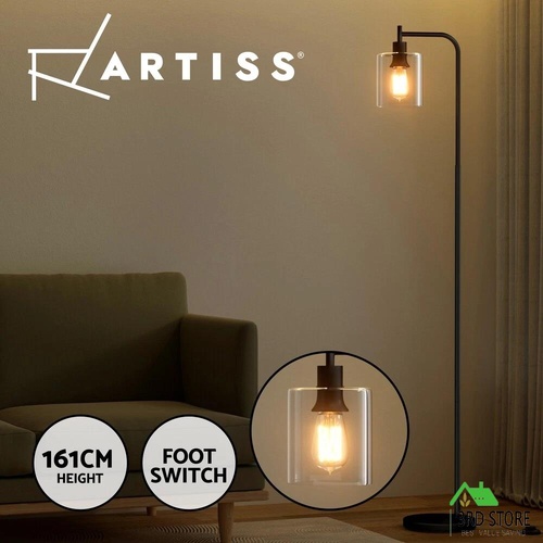 Artiss Floor Lamp Light Stand Modern Home Living Room Office Reading Glass Shade Black