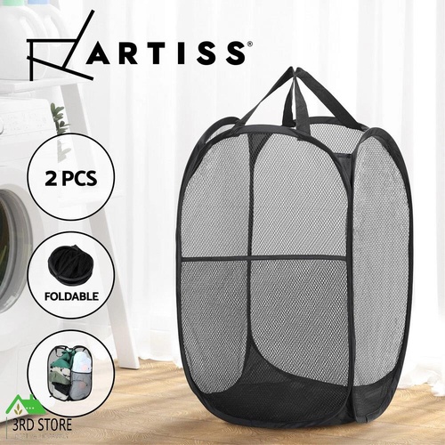 Artiss 2X Laundry Basket Hamper Foldable Washing Clothes Storage Organiser Black