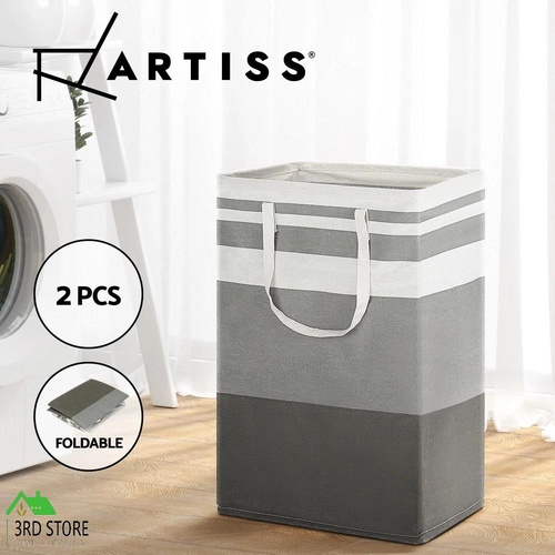 Artiss 2X Laundry Basket Hamper Foldable Washing Clothes Storage Organiser Grey