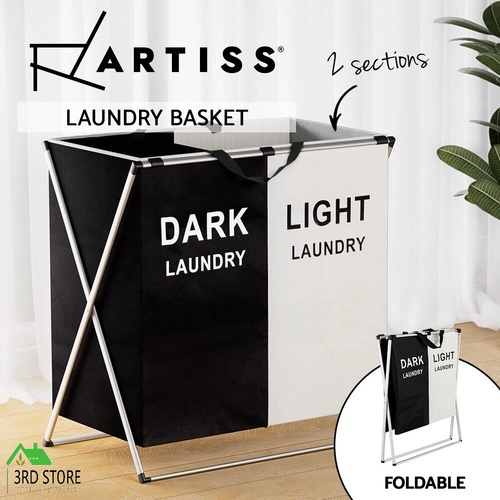 Artiss Laundry Basket Hamper Large Foldable Washing Clothes Storage 2 Sections