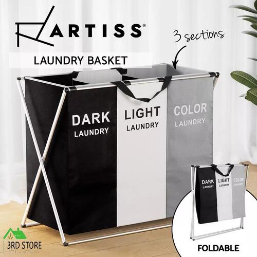 Artiss Laundry Basket Hamper Large Foldable Washing Clothes Storage 3 Sections