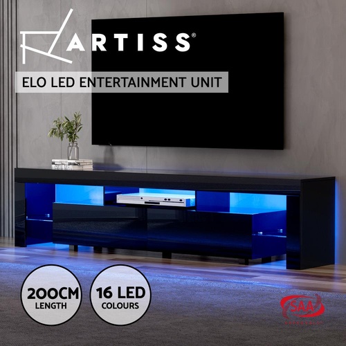 Artiss TV Cabinet Entertainment Unit Stand RGB LED Gloss Furniture 200cm Black