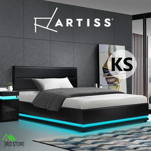 Artiss RGB LED Bed Frame King Single Size Gas Lift Base Storage Leather LUMI